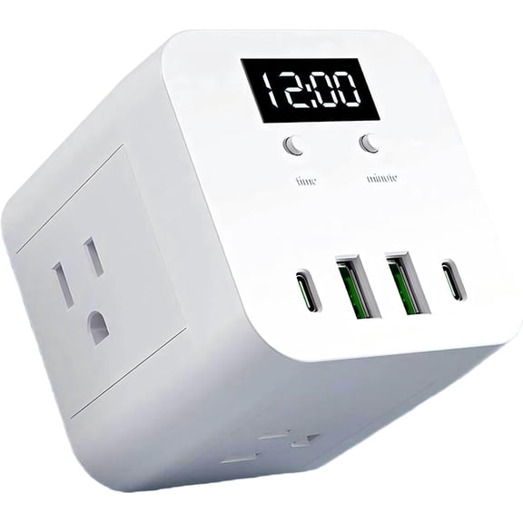 Cube Power Strip,Multi-Side AC Outlets Adjustable Digital Clock Multi Safety Protection
