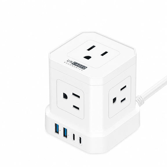 Cube Power Strip Surge Protector with USB-C, 5 AC Outlets, 2 USB-C, 2 USB-A, 10 Ft Cord, White