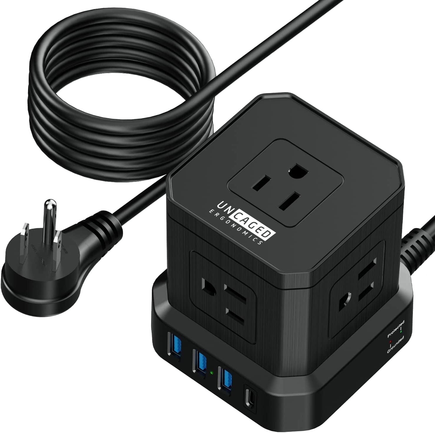 Cube Power Strip with Surge Protection – 10ft Extension Cord, 5 AC Outlets + 3 USB + 1 USB-C Fast Charging Ports, Mountable Charging Station with On/Off Switch