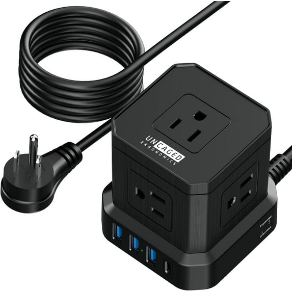 Cube Power Strip with Surge Protection – 10ft Extension Cord, 5 AC Outlets + 3 USB + 1 USB-C Fast Charging Ports, Mountable Charging Station with On/Off Switch