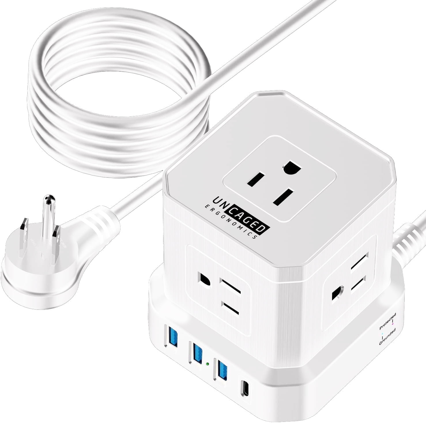 Cube Power Strip with Surge Protection – 10ft Extension Cord, 5 AC Outlets + 3 USB + 1 USB-C Fast Charging Ports, Mountable Charging Station with On/Off Switch
