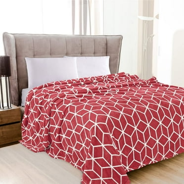 Cube Print All Season Fleece Blanket - Anti-Static - Plush, Soft and Cozy, King/California King, Burgundy