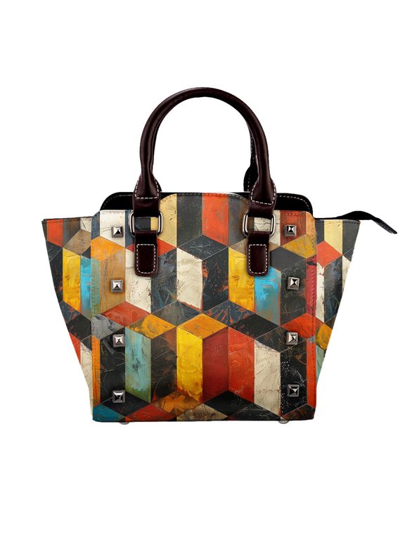 Cube Rivet Handbag Studded Satchel One-Shoulder Tote Bag for Women