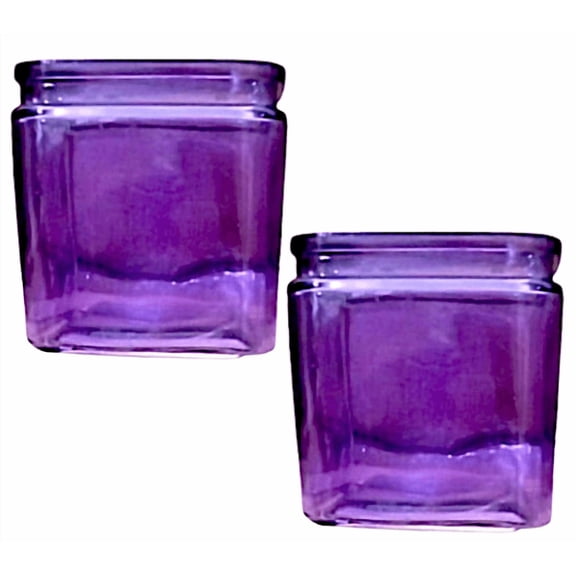 Cube Rose Vases, Colored Glass 5" x 5" -SET/2 Square Cube, - PURPLE