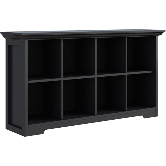 Cube Shelf Bookcase with Base - Wooden 2 Tiers Floor Standing Low Storage Cabinet for Home and Office, 8-Cube Lattice Bookshelf, Black