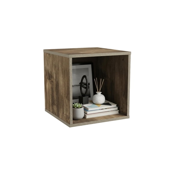 Cube Shelf – Modular Stackable Storage Organizer, Single Cube Bookshelf For Living Room, Bedroom Or Dorm (Gray Woodgrain)