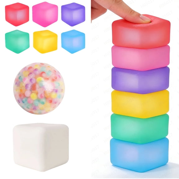 Cube Squishy Novelty Stress Balls for Adulits,Squishy Ice Cubes Stress Relief Sensory Toys, Slow-Rise Sensory Fidget Toys for Office Classroom Focus or Travel Companion