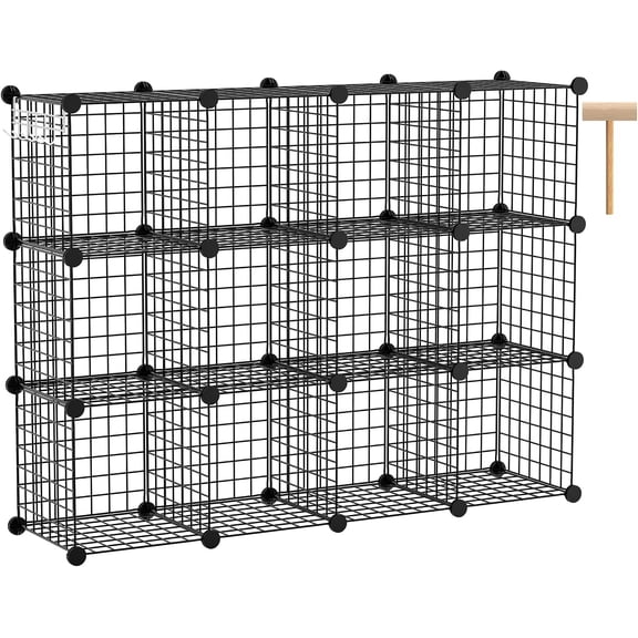 Cube Storage 12-Cube Metal Wire Storage Shelves Cube Closet Organizer Storage Bins DIY Storage Grids Modular Wire Cubes Bookshelf Bookcase for Office, Black