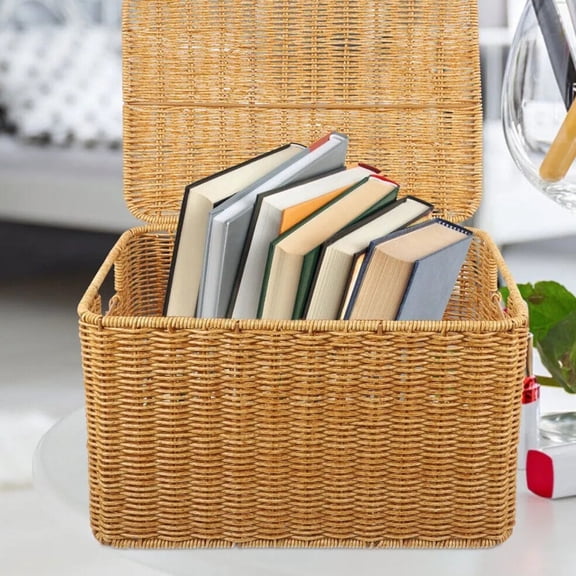 Cube Storage Basket with Lid and Frame 12.59X10.62 Inch Woven Storage Box for Clothing and Sundries Multipurpose Organizer for Home Wicker Design