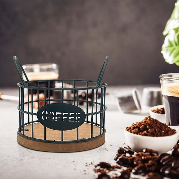 Cube Storage Binβ Gold Black Metal Mesh Storage Bins "COFFEE" Wood Label Front Round Top Handle Kitchen Counter Coffee Pod Organizer