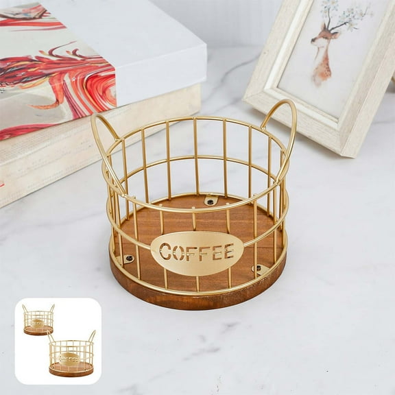 Cube Storage Bin​ Gold Black Metal Mesh Storage Bins "COFFEE" Wood Label Front Round Top Handle Kitchen Counter Coffee Pod Organizer
