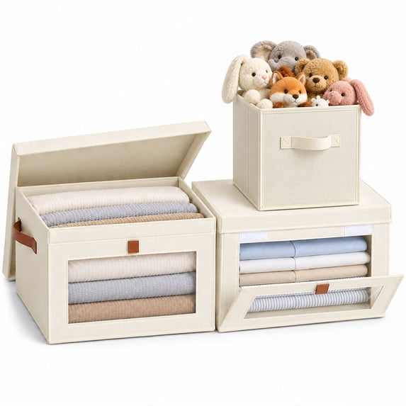 Stackable Cube Shelf Cube Storage Bin with Lid, 3 Fabric Closet Organizer & Storage Cabinet ...