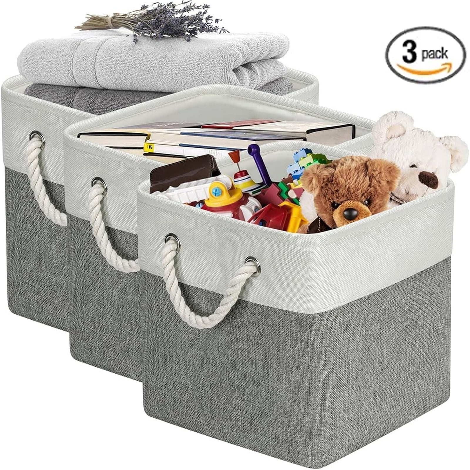 Cube Storage Bins 11x11 Inch, Storage Cube Baskets Fabric Sturdy Basket for Shelves, Storage Boxes with Leather Handle for Shelf Nursery Home Closet Office, 3 Pack