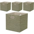 thumbnail image 1 of Cube Storage Bins 13×13 Polyester Foldable Box with Handles, Collapsible Organization Basket Set of 4 Large Capacity Drawer for Closet Shelf Cabinet Bookcase Bedroom, Green Beige, 1 of 12