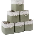 thumbnail image 1 of Cube Storage Bins, Collapsible Fabric Storage Cubes Bins, 11 Inch Cube Storage Bins with Handles, Foldable Storage Cubes (White/Green, 6Pack), 1 of 12