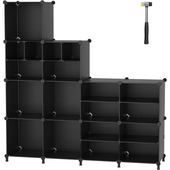 Cube Storage Closet Organizer Storage 12 Cube Shelves, Large and Small Cubes, DIY Portable Closet Clothes Storage Shelfs for Home, Bedroom, Black