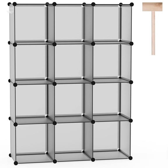 Cube Storage Organizer 12-cube Grey Modular Plastic Shelf Unit for Bedroom Living Room Office