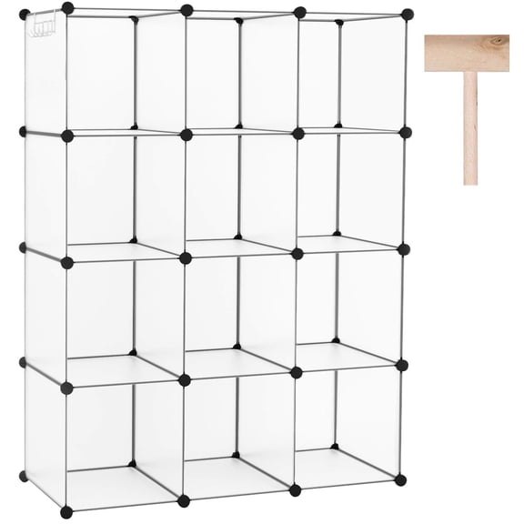 Cube Storage Organizer 12-cube Translucent White Modular Shelving Unit for Home Office Closet