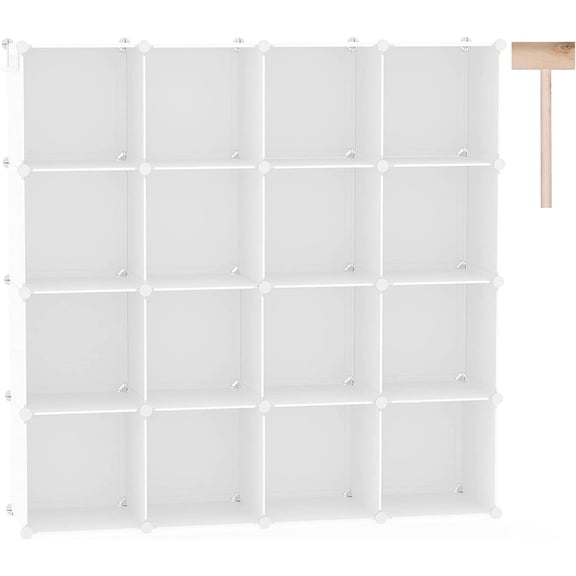 Cube Storage Organizer, 16-Cube Shelves Units, Plastic Storage Cubes, DIY Closet Organizer, Modular Closet Storage Shelves Ideal for Home, Bedroom, 48.4" L 12.4" W 48.4" H Milky UPCS16M