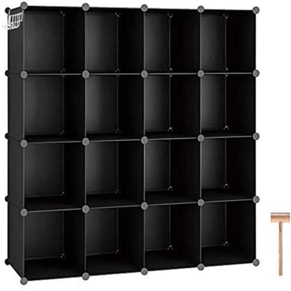 Cube Storage Organizer 16-Cube Shelves Units Plastic Storage Cubes DIY Closet Organizer Modular Closet Storage Shelves Ideal for Home Bedroom 48.4 L 12.4 W 48.4 H Black SUM3016H