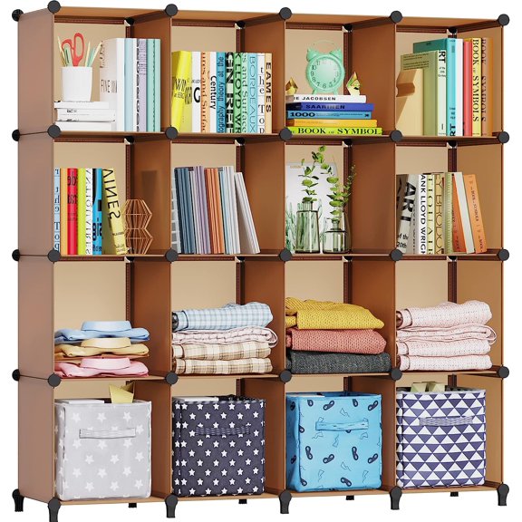 Cube Storage Organizer 16-Cube Storage Shelf, Closet Organizer for Garment Racks, Closet Organizers and Storage with Metal Hammer, Bookshelf for Kids, (48.4 L x 12.2 W x 48.4 H Inches)