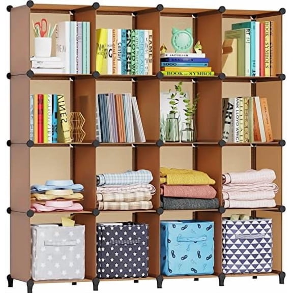 Cube Storage Organizer 16-Cube Storage Shelf, Closet Organizer for Garment Racks, Closet Organizers and Storage with Metal Hammer, Bookshelf for Kids, (48.4 L x 12.2 W x 48.4 H Inches)