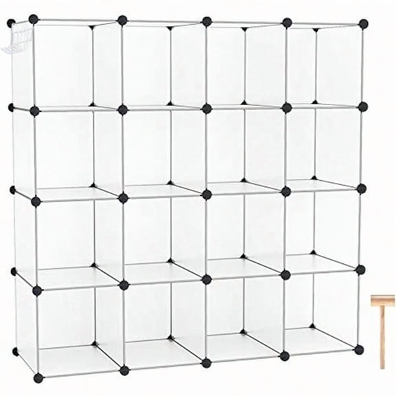 Cube Storage Organizer 16Cube Shelves Units Plastic Storage Cubes DIY Closet Organizer Modular Closet Storage Shelves Ideal For Home 48.4 L * 12.4 W * 48.4 H Transparent SUM3016W