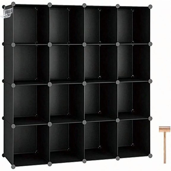 Cube Storage Organizer 16Cube Shelves Units Plastic Storage Cubes DIY Closet Organizer Modular Closet Storage Shelves Ideal For Home Bedroom 48.4 L * 12.4 W * 48.4 H Black SUM3016H