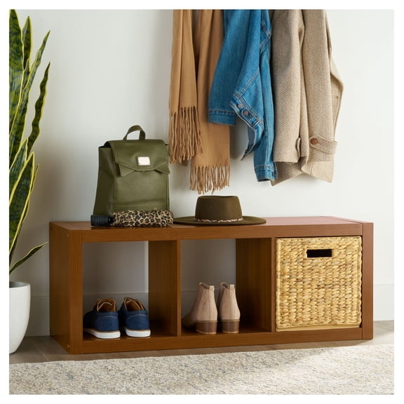 Cube Storage Organizer, 3 Cube Shelves - Acorn Finish - Modular Storage Bins for Living Room, Bedroom, Kids Room - Durable Plastic Organizer with Open Back