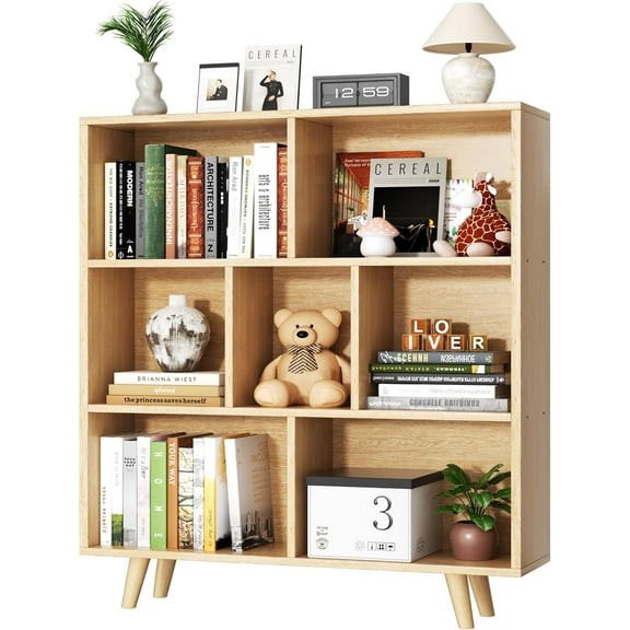 Cube Storage Organizer, 3 Tier Mid-Century Bookcase with Legs Cubeicals Retro Wood Organizer Storage Bookcase, Freestanding Open Book Shelves for Bedroom,Living Room,Office(Natural)