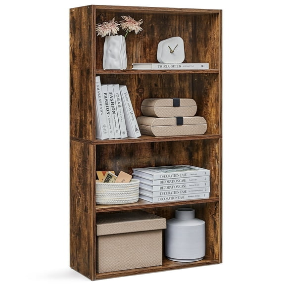 Cube Storage Organizer 4-Tier Bookshelf Bookcase with Adjustable Storage Shelves Rustic Brown
