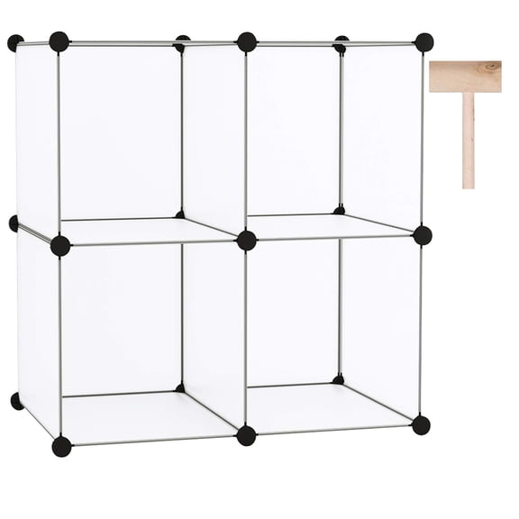 Cube Storage Organizer 4-cube Modular Book Shelf Transparent White for Bedroom Living Room Office