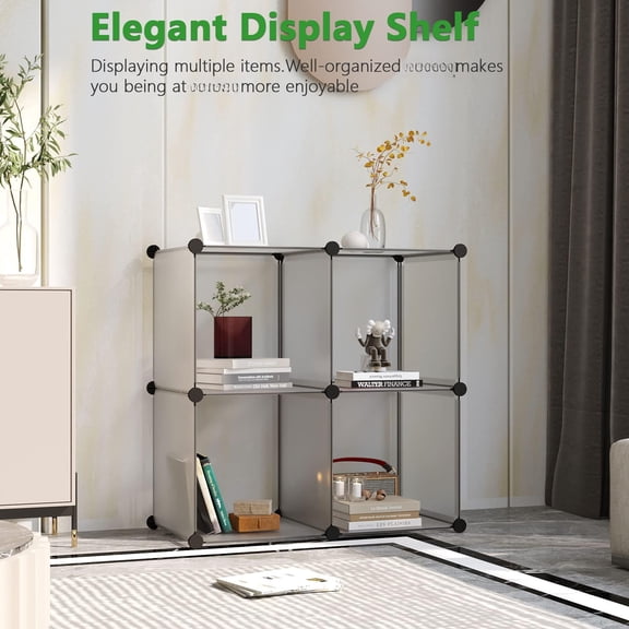 Cube Storage Organizer 4-cube Shelves Units Closet Cabinet Diy Plastic Modular Book Shelf Ideal For Bedroom Living Room Office 24.8" L X 12.4" W H Grey Upcs04g