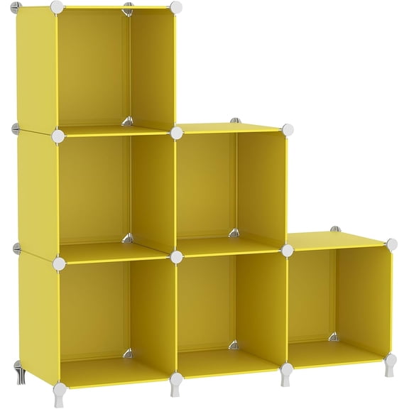 Cube Storage Organizer, 6 Cube Closet Organizers and Storage, DIY Stackable Bookshelf Plastic Clothes Organizer Shelving for Bedroom, Home, Yellow
