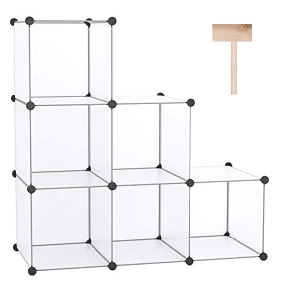 Cube Storage Organizer 6-Cube Modular Book Shelf Translucent White for Bedroom Living Room Office