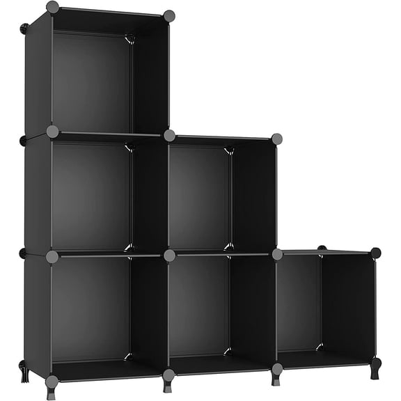 Cube Storage Organizer, 6-Cube Shelves Closet Organizer, Stackable Plastic Storage Cubes for Bedroom, Home, Bookshelf, Black