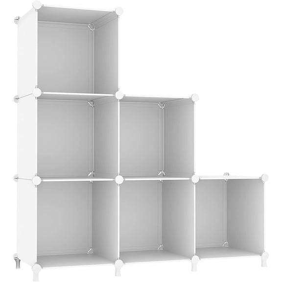 Cube Storage Organizer, 6 Cube Closet Storage Shelves, Stackable Plastic Storage Cubes for Bedroom and Home, White