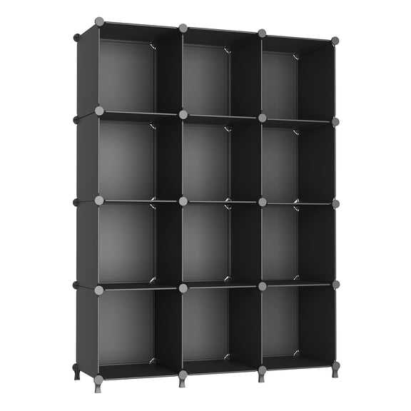 Black 12-Cube Stackable Plastic Closet Organizer Shelves, DIY Storage for Home Bedroom