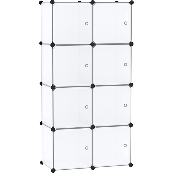 Cube Storage Organizer with Doors, 8-Cube Shelf, Closet Cabinet, DIY Plastic Modular Bookshelf, Shelves Ideal for Bedroom,Living Room,24.8" L 12.4" W 48.4" H White USB3008B-DOOR