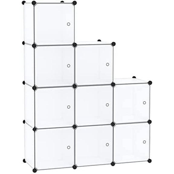 Cube Storage Organizer with Doors, 9-Cube Shelves, Closet Cabinet, DIY Plastic Modular Bookshelf Ideal for Bedroom, Living Room, 36.6”L x 12.4”W x 36.6”H White USBTM3009B-DOOR