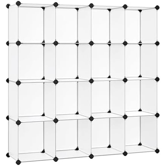 Cube Storage Organizer, Set of 16 Plastic Cubes, Book Shelf, Closet Organizers and Storage, Room Organization, Bedroom Living Room, 12.2 x 48.4 x 48.4 Inches, White ULPC44L