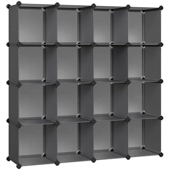 Cube Storage Organizer, Set of 16 Plastic Cubes, Closet Organizers and Storage, Room Organization, Bedroom Living Room, 12.2 x 48.4 x 48.4 Inches, Gray ULPC442G01