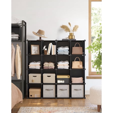 Cube Storage Organizer, Set of 16 Plastic Cubes, Cube Shelf, Book Shelf, Closet Organizers and Storage, Room Organization, 12.2 x 48.4 x 48.4 Inches