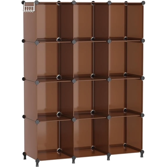 Cube Storage Organizer Storage 12 Cube Bookshelf DIY Plastic Closet Clothes Storage Shelves with Wooden Mallet, Stackable Storage Solution for Home, Bedroom