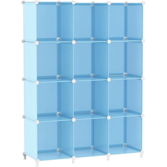 Cube Storage Organizer Storage 12 Cube Bookshelf DIY Plastic Closet Clothes Storage Shelves with Wooden Mallet, Stackable Storage Solution for Home, Bedroom
