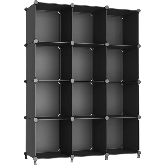 Cube Storage Organizer Storage 12 Cube Bookshelf DIY Plastic Closet Clothes Storage Shelves with Wooden Mallet, Stackable Storage Solution for Home, Bedroom