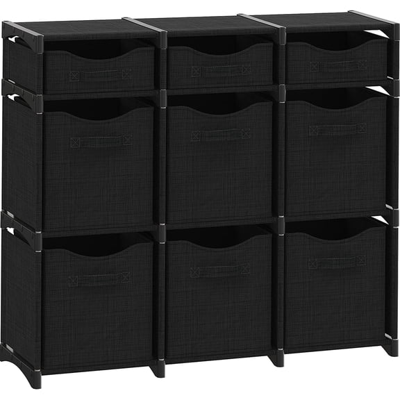 9-Cell Cube Storage Shelving Unit with Fabric Drawer Bins, Multipurpose Household Storage Organizer for Toy, Office, Living Room & Daily Sundries, Black Modular Clothes Storage Cabinet