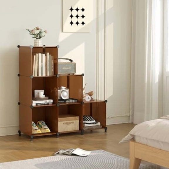 Cube Storage Organizer, Storage Cubes Shelves Bookshelf, 6 Cube Closet Organizers and Storage, DIY Stackable Plastic Clothes Organizer Shelving for Bedroom, Home, Cocoa Brown