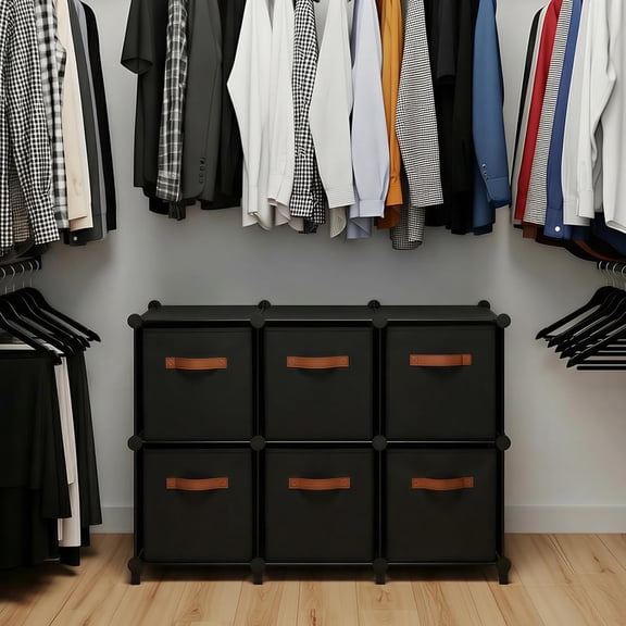 Cube Storage Organizer with Storage bins, 6-Cube Shelves Units with 6 Organizer Bins, Plastic Storage Shelves with , Closet Clothes Storage Shelves for Home, Bedroom, Living Room