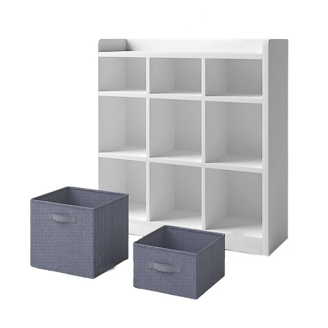 Cube Storage Organizer with Storage Bins, 9 Wood Cube Shelf Organizer